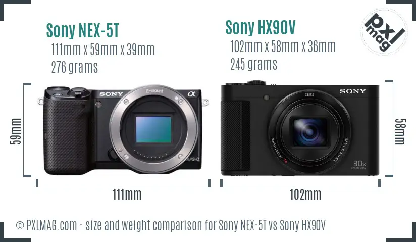 Sony NEX-5T vs Sony HX90V size comparison