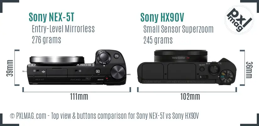 Sony NEX-5T vs Sony HX90V top view buttons comparison