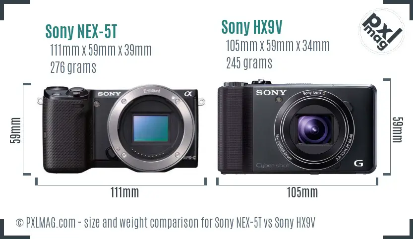 Sony NEX-5T vs Sony HX9V size comparison