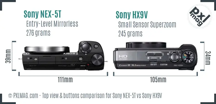 Sony NEX-5T vs Sony HX9V top view buttons comparison