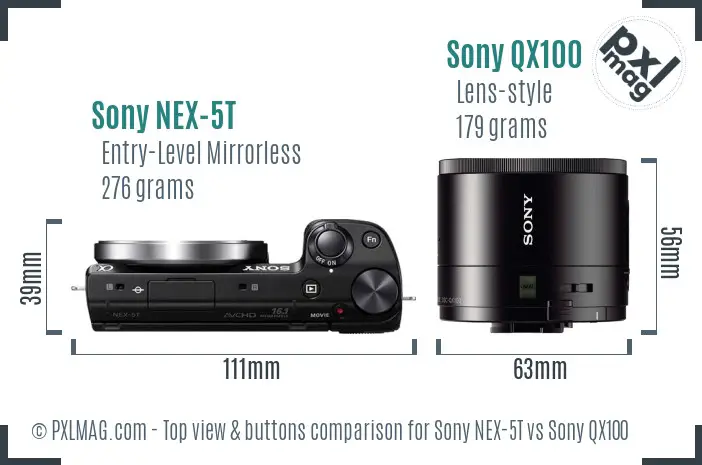 Sony NEX-5T vs Sony QX100 top view buttons comparison