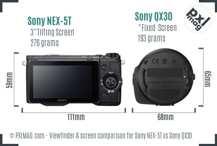 Sony NEX-5T vs Sony QX30 Screen and Viewfinder comparison