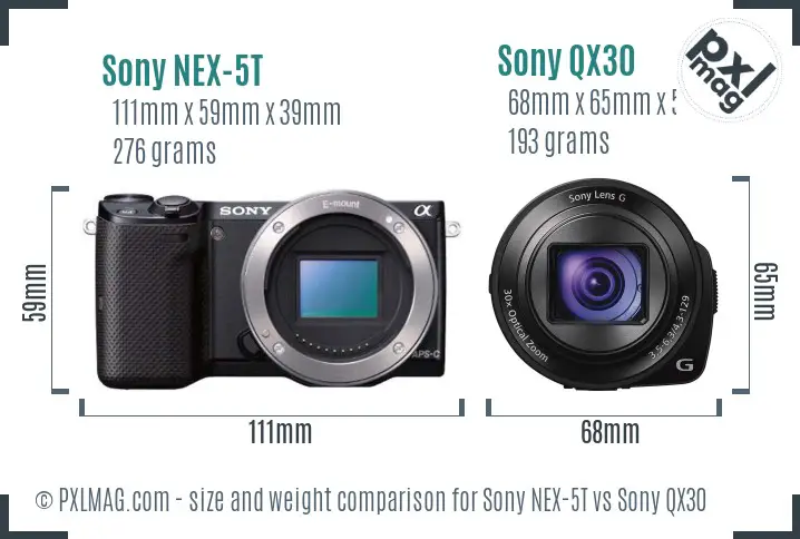 Sony NEX-5T vs Sony QX30 size comparison
