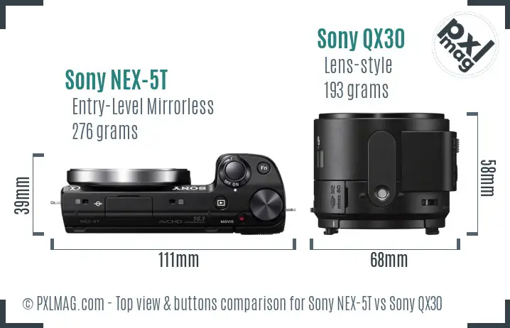 Sony NEX-5T vs Sony QX30 top view buttons comparison