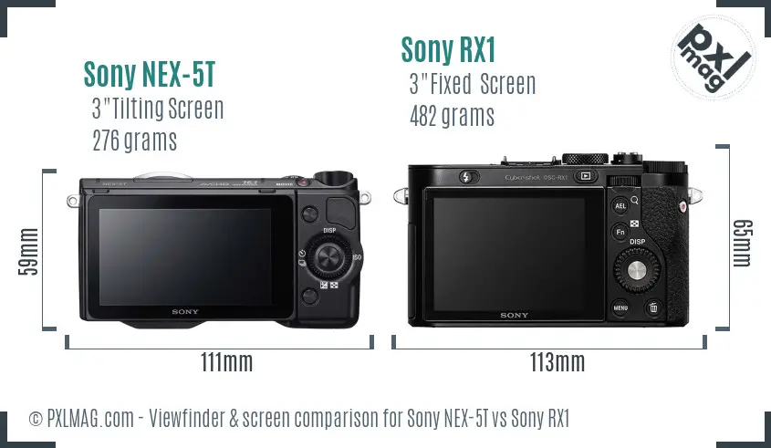 Sony NEX-5T vs Sony RX1 Screen and Viewfinder comparison