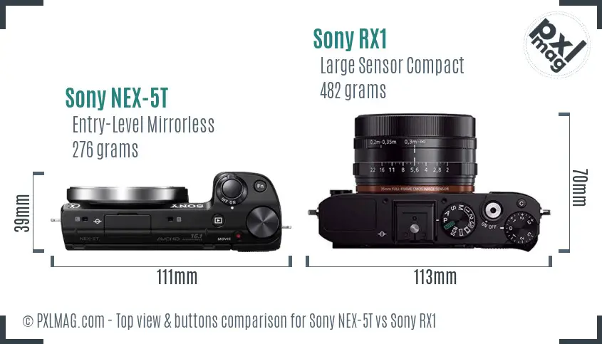 Sony NEX-5T vs Sony RX1 top view buttons comparison