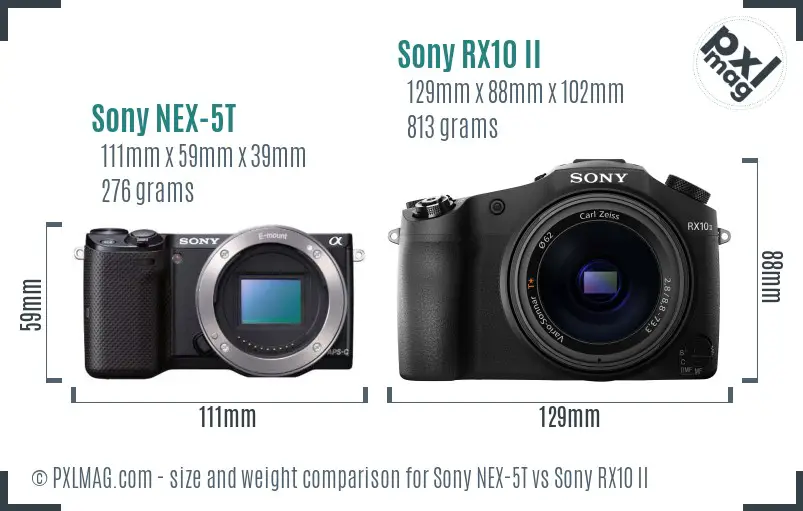 Sony NEX-5T vs Sony RX10 II size comparison