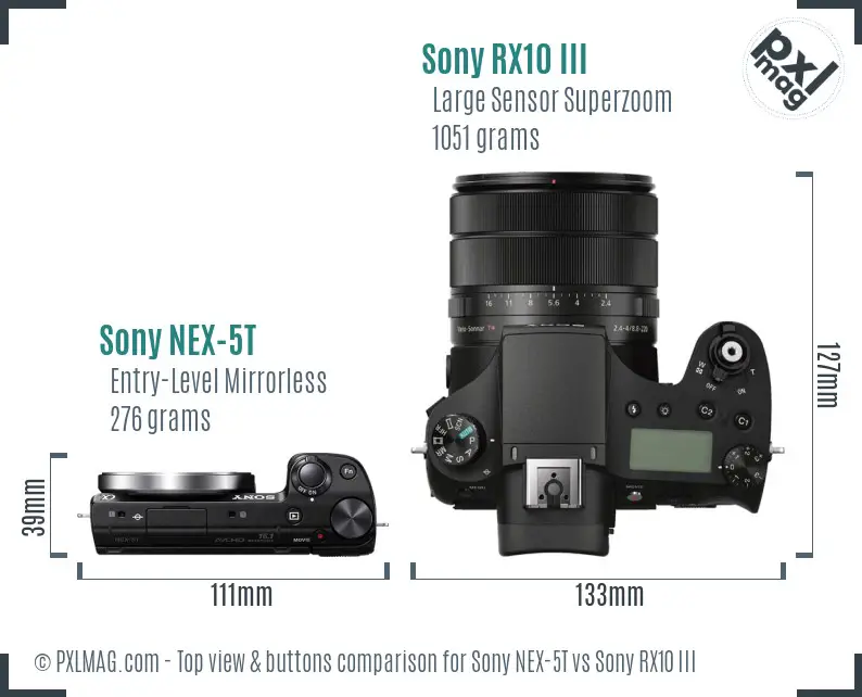 Sony NEX-5T vs Sony RX10 III top view buttons comparison