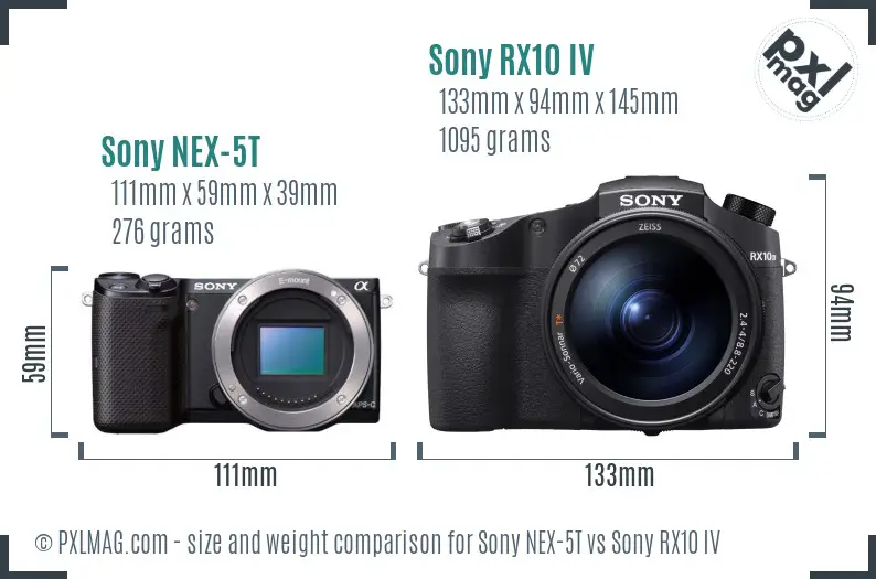Sony NEX-5T vs Sony RX10 IV size comparison