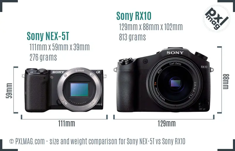 Sony NEX-5T vs Sony RX10 size comparison