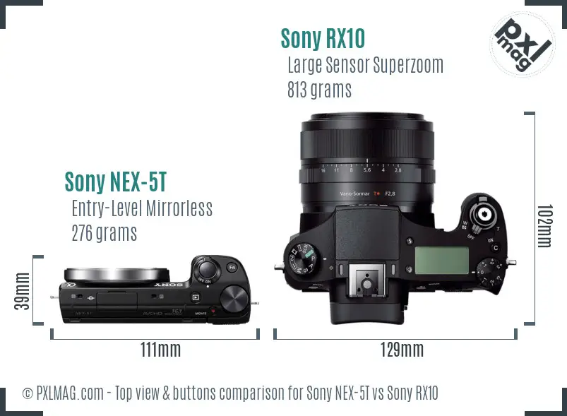 Sony NEX-5T vs Sony RX10 top view buttons comparison