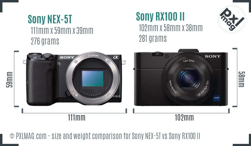 Sony NEX-5T vs Sony RX100 II size comparison