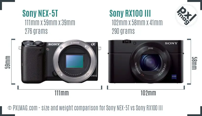Sony NEX-5T vs Sony RX100 III size comparison