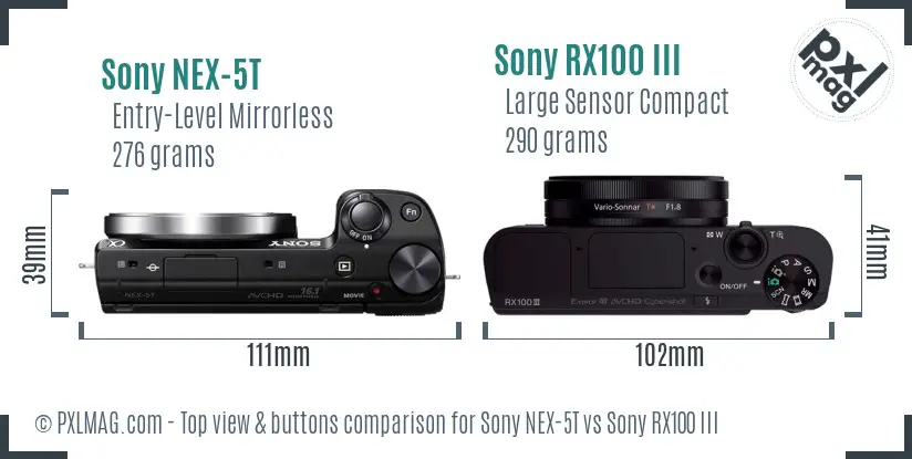 Sony NEX-5T vs Sony RX100 III top view buttons comparison
