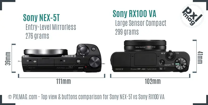 Sony NEX-5T vs Sony RX100 VA top view buttons comparison