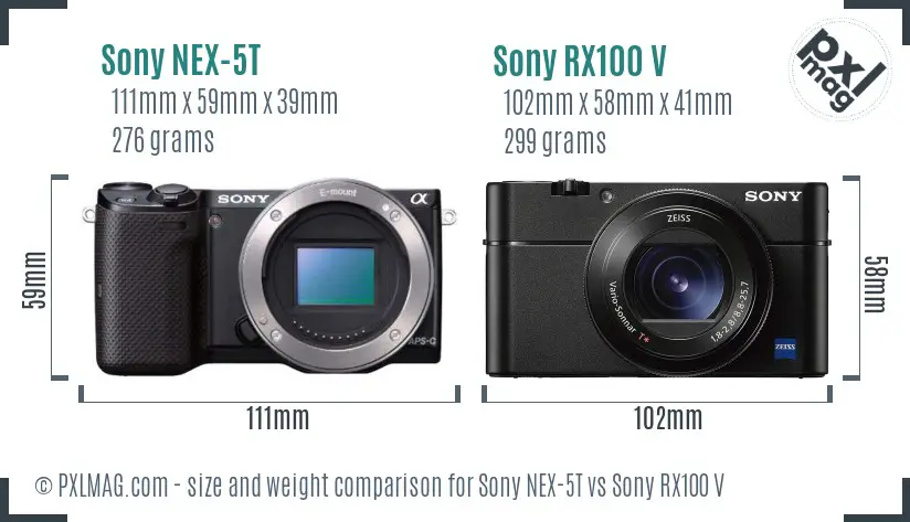Sony NEX-5T vs Sony RX100 V size comparison