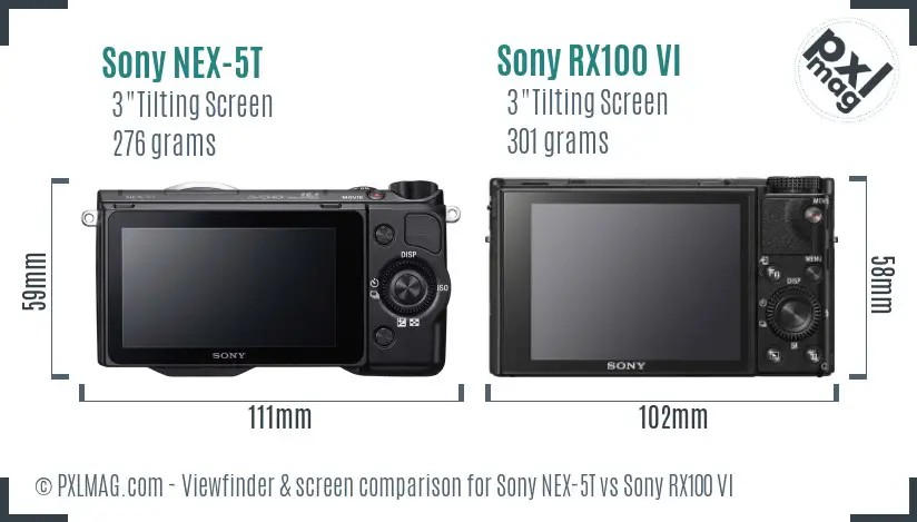 Sony NEX-5T vs Sony RX100 VI Screen and Viewfinder comparison