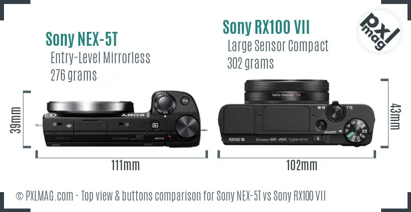 Sony NEX-5T vs Sony RX100 VII top view buttons comparison