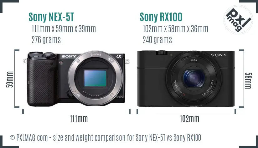 Sony NEX-5T vs Sony RX100 size comparison