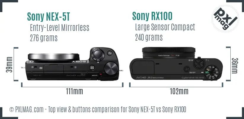 Sony NEX-5T vs Sony RX100 top view buttons comparison