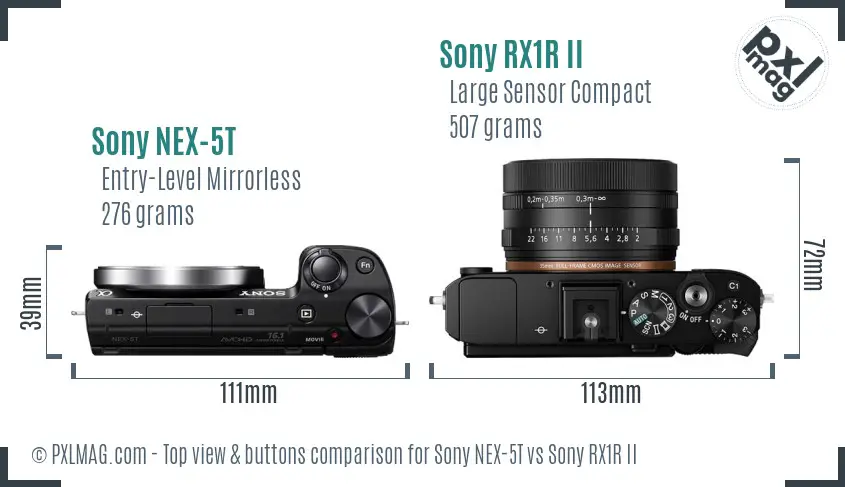 Sony NEX-5T vs Sony RX1R II top view buttons comparison