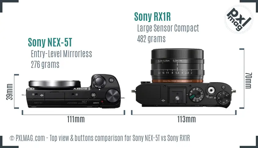 Sony NEX-5T vs Sony RX1R top view buttons comparison