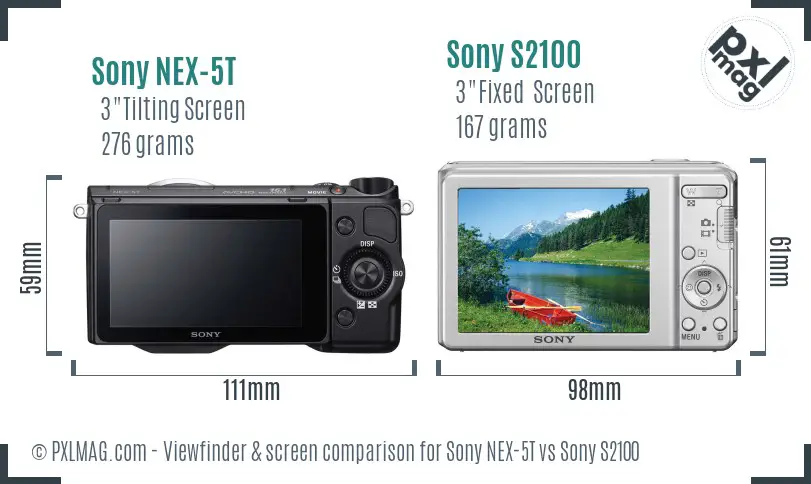 Sony NEX-5T vs Sony S2100 Screen and Viewfinder comparison