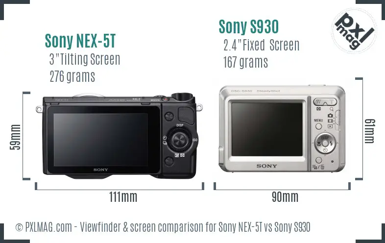 Sony NEX-5T vs Sony S930 Screen and Viewfinder comparison
