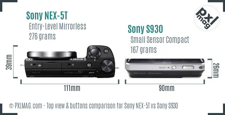 Sony NEX-5T vs Sony S930 top view buttons comparison