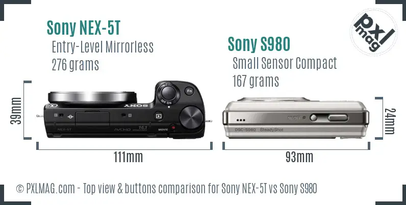 Sony NEX-5T vs Sony S980 top view buttons comparison