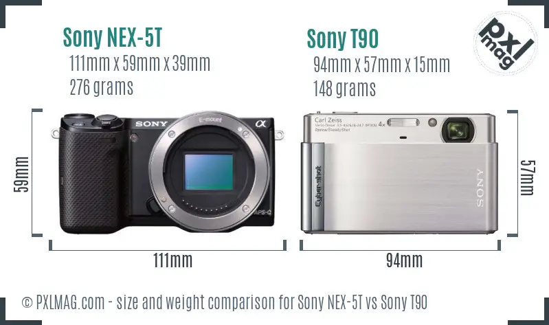 Sony NEX-5T vs Sony T90 size comparison