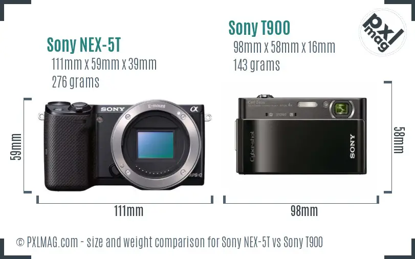 Sony NEX-5T vs Sony T900 size comparison