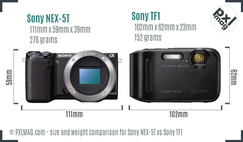 Sony NEX-5T vs Sony TF1 size comparison