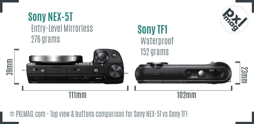 Sony NEX-5T vs Sony TF1 top view buttons comparison