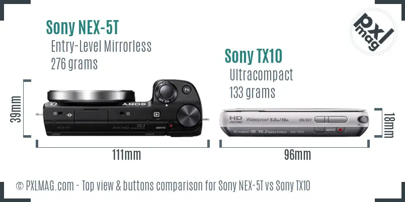 Sony NEX-5T vs Sony TX10 top view buttons comparison