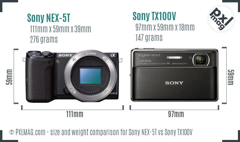 Sony NEX-5T vs Sony TX100V size comparison