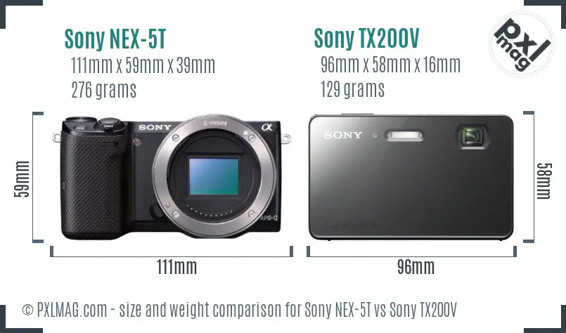 Sony NEX-5T vs Sony TX200V size comparison