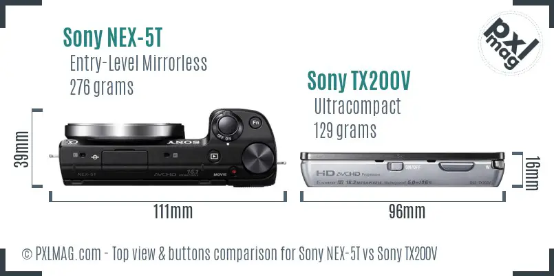 Sony NEX-5T vs Sony TX200V top view buttons comparison