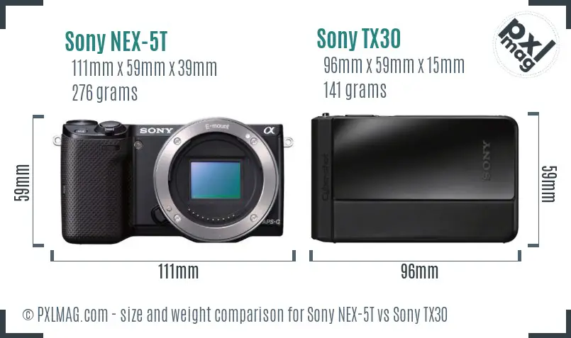 Sony NEX-5T vs Sony TX30 size comparison