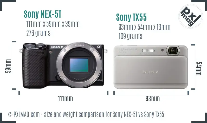 Sony NEX-5T vs Sony TX55 size comparison