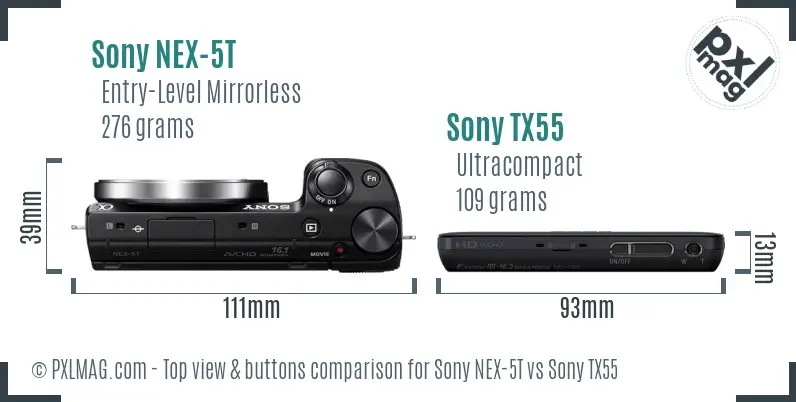 Sony NEX-5T vs Sony TX55 top view buttons comparison