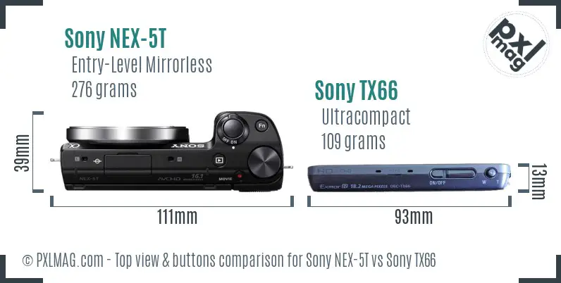 Sony NEX-5T vs Sony TX66 top view buttons comparison