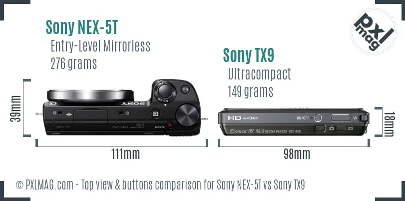 Sony NEX-5T vs Sony TX9 top view buttons comparison
