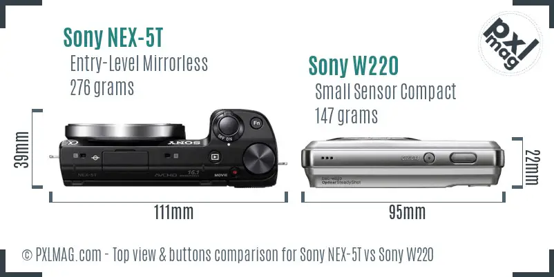 Sony NEX-5T vs Sony W220 top view buttons comparison