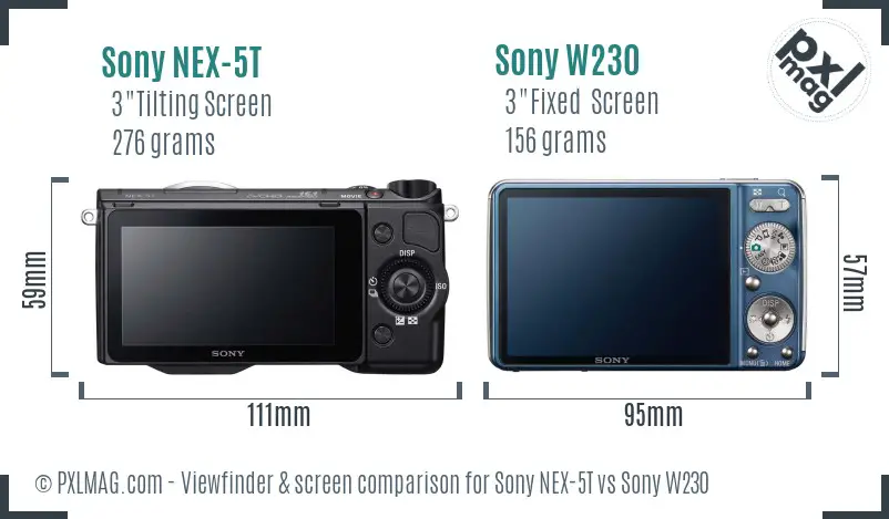 Sony NEX-5T vs Sony W230 Screen and Viewfinder comparison
