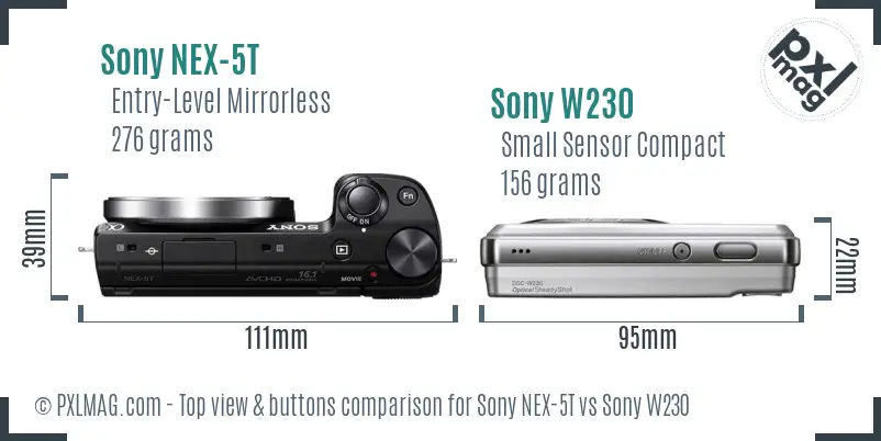 Sony NEX-5T vs Sony W230 top view buttons comparison