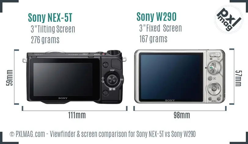Sony NEX-5T vs Sony W290 Screen and Viewfinder comparison