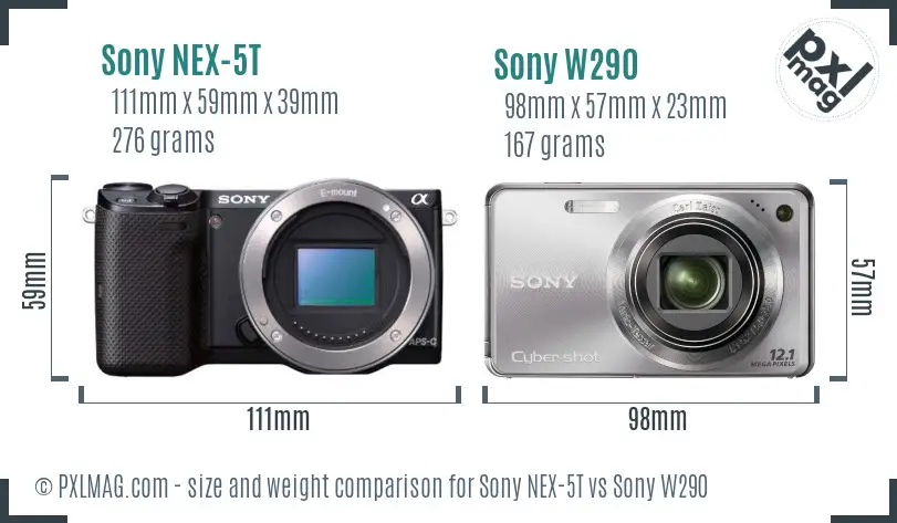 Sony NEX-5T vs Sony W290 size comparison