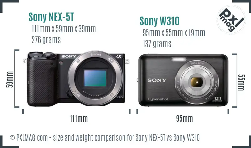 Sony NEX-5T vs Sony W310 size comparison