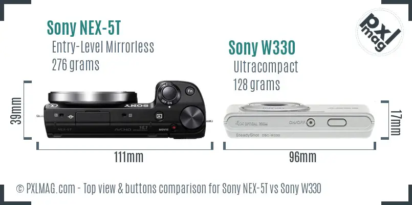 Sony NEX-5T vs Sony W330 top view buttons comparison